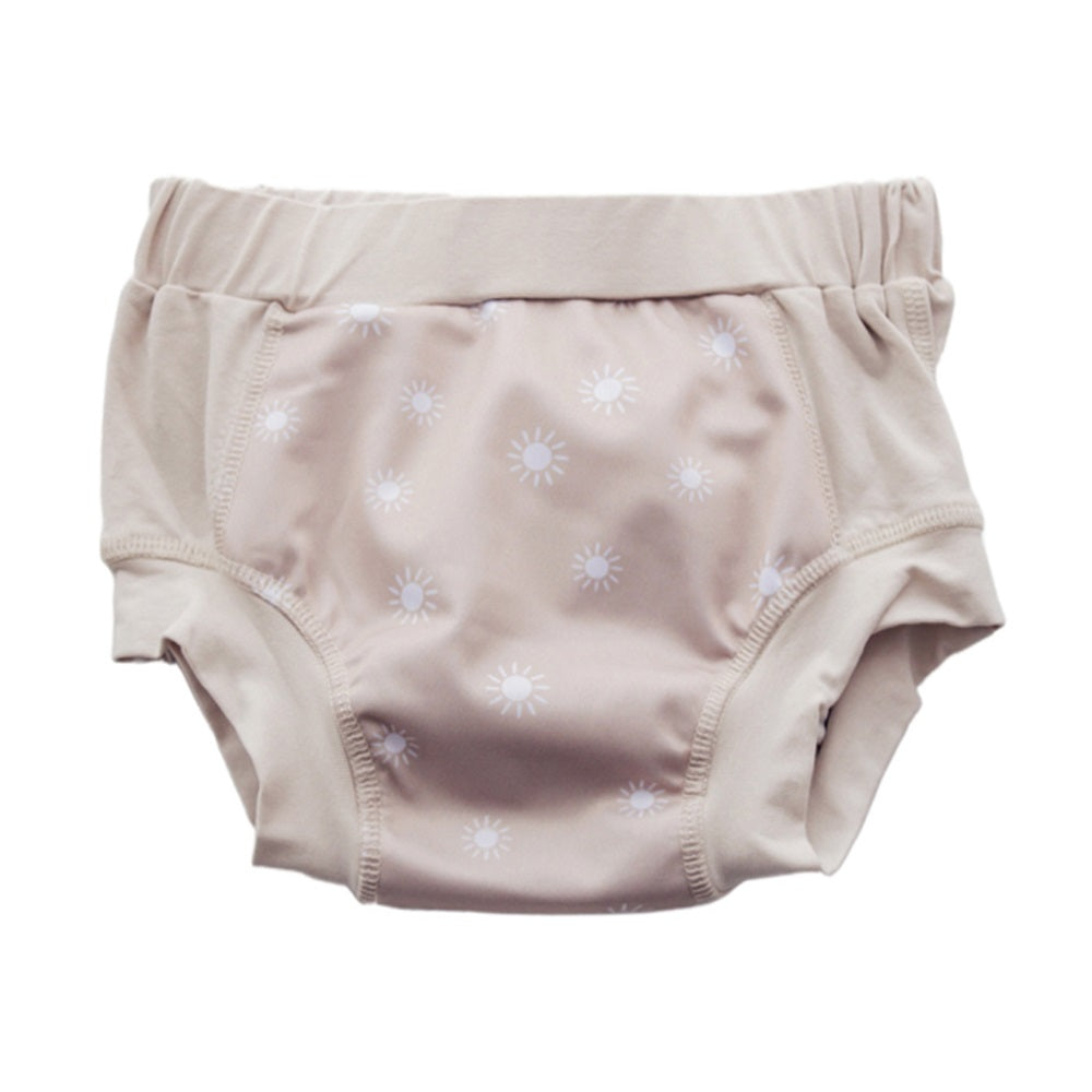 Beige training pants with small star print with white background