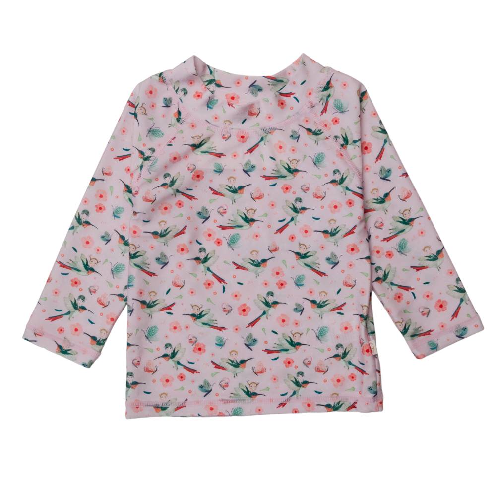 Floral patterned rash shirt on a white background