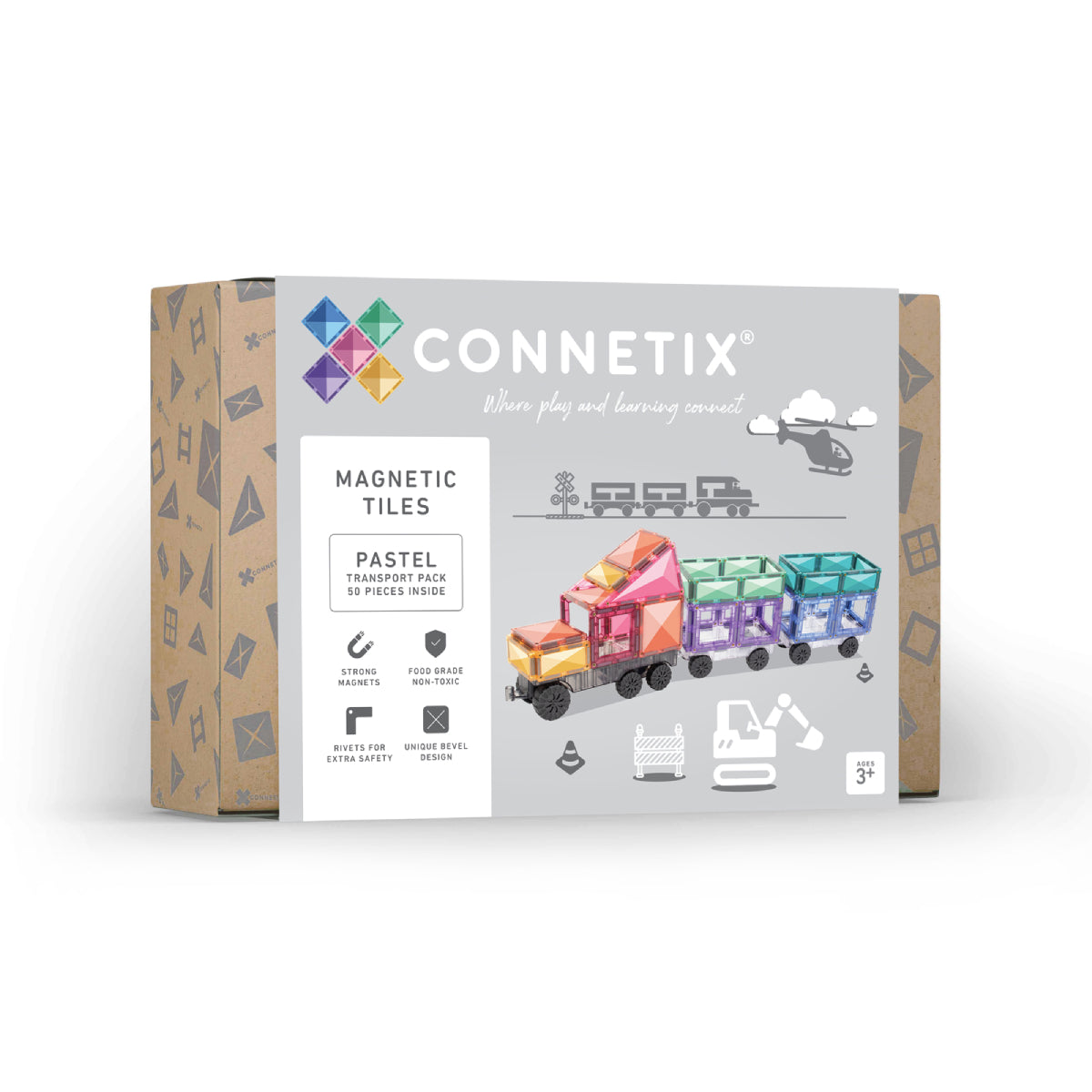 Connetix magnetic tiles packaging on a white background