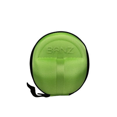 A lime green textured hard case with a black zipper and a small black strap, featuring the brand name 'BANZ' embossed on the front, set against a plain white background.