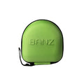 A lime green textured hard case with black trim and a wrist strap, featuring the brand name 'BANZ' embossed on the front, set against a plain white background.