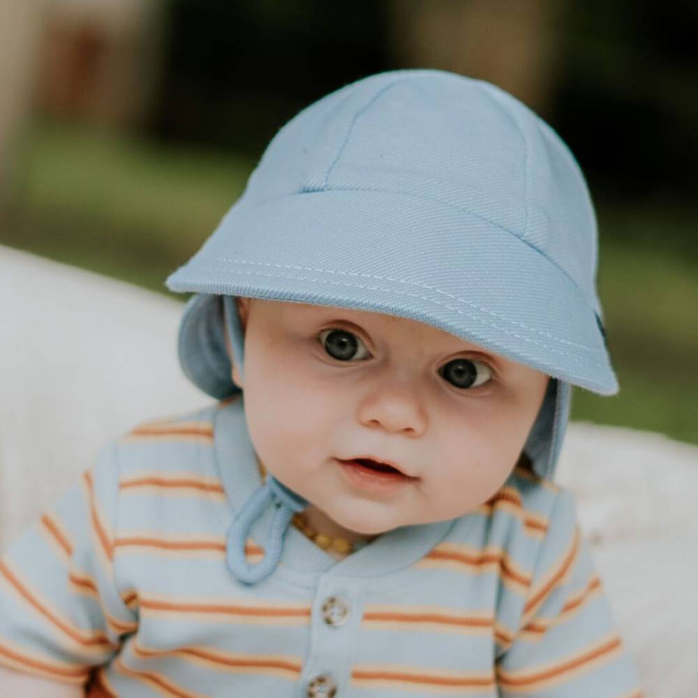 Legionnaire Flap Sun Hat - Chambray on a white background