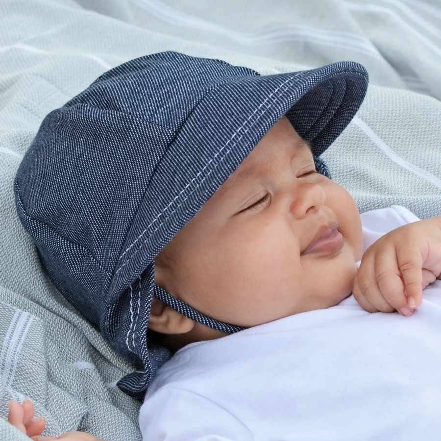 Legionnaire Flap Sun Hat - Denim on a white background