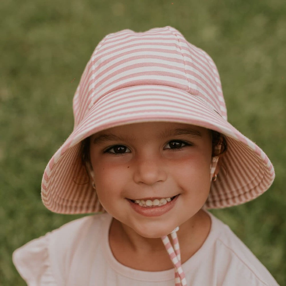 Ponytail Bucket Sun Hat - Pink Stripe