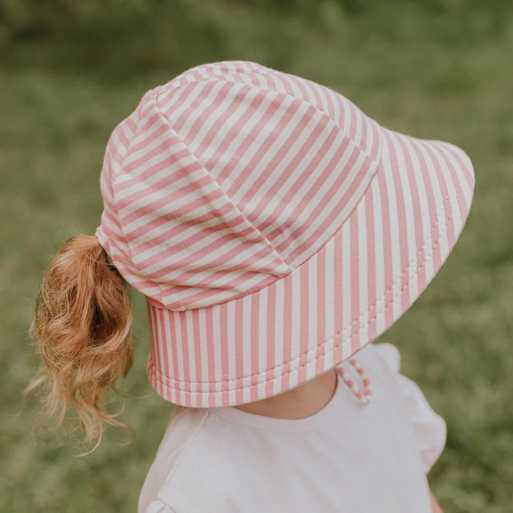 Ponytail Bucket Sun Hat - Pink Stripe