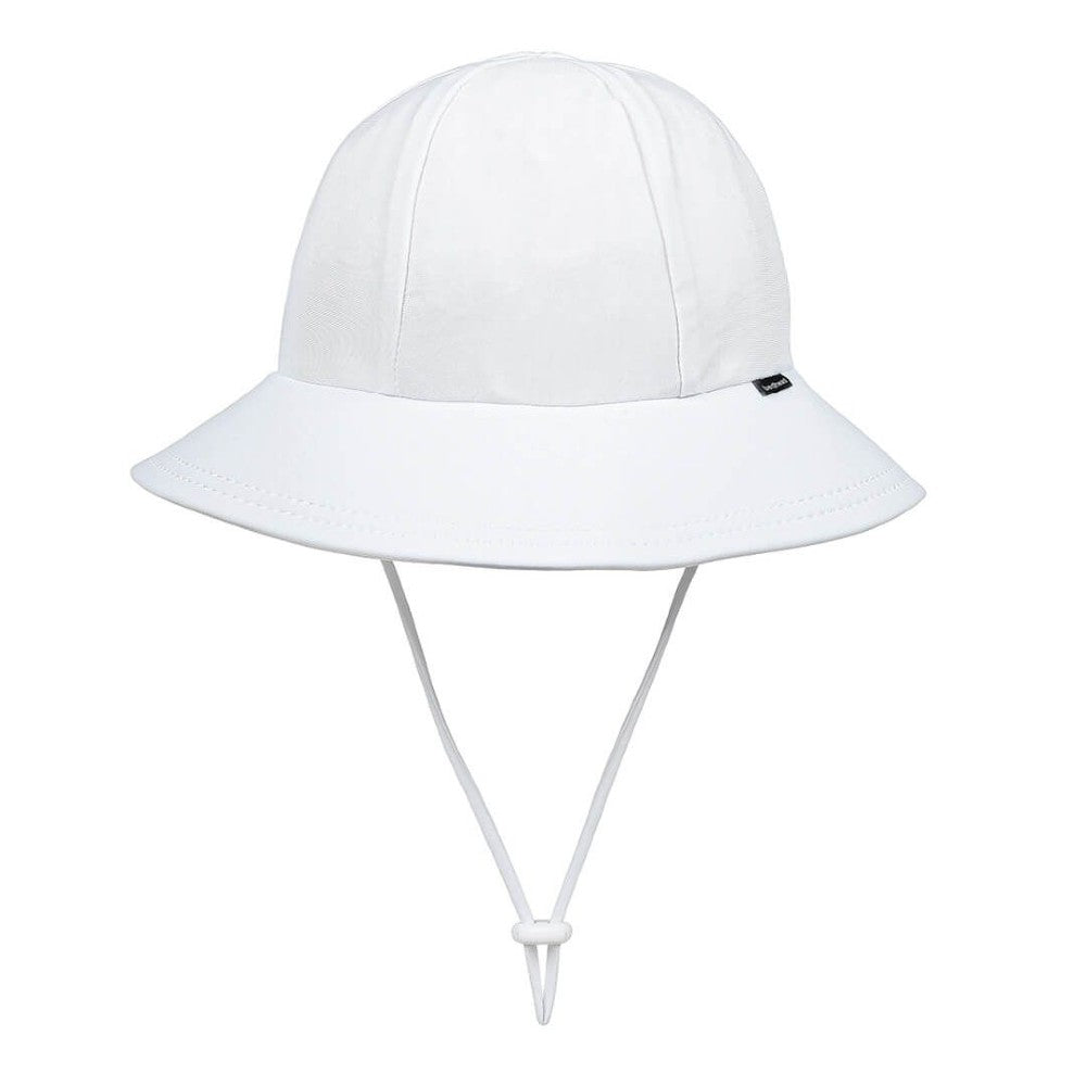 Swim Ponytail Bucket Sun Hat - White on a white background