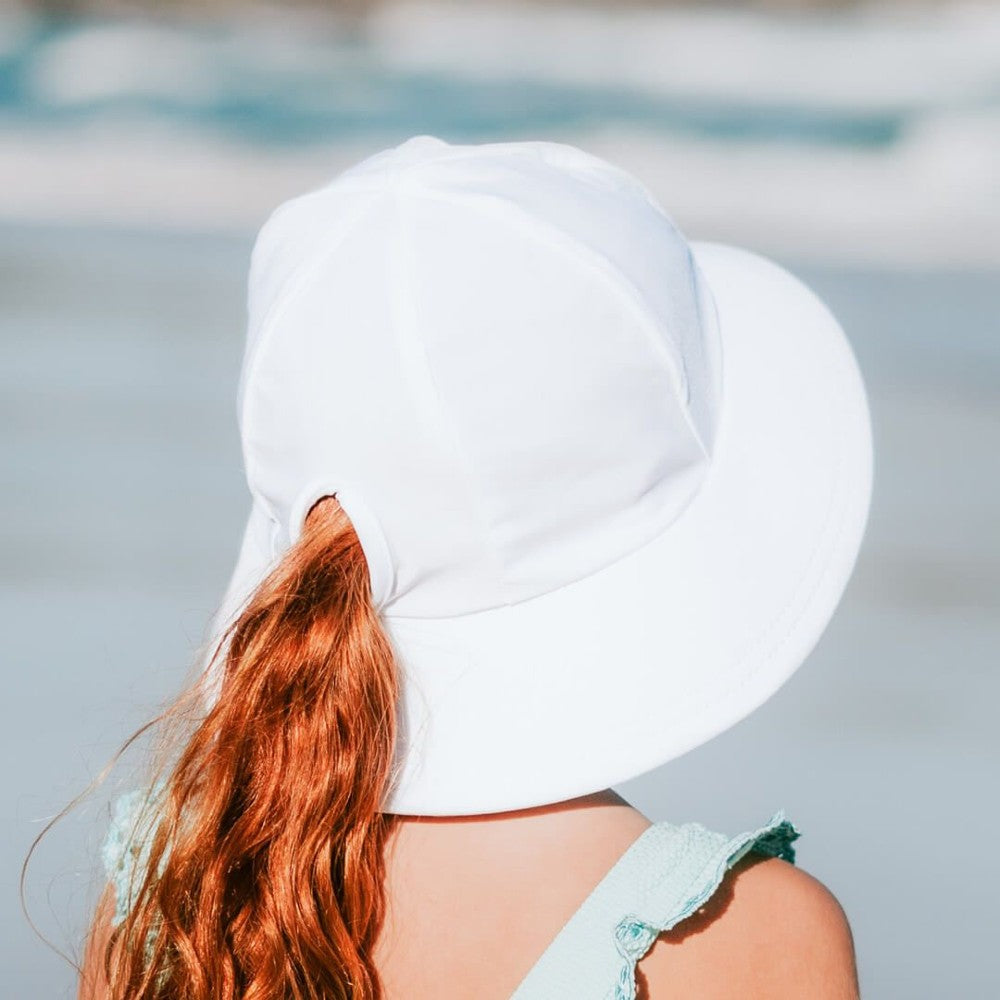 Swim Ponytail Bucket Sun Hat - White