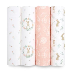 Essentials Muslin Swaddles 4pk - Blushing Bunnies