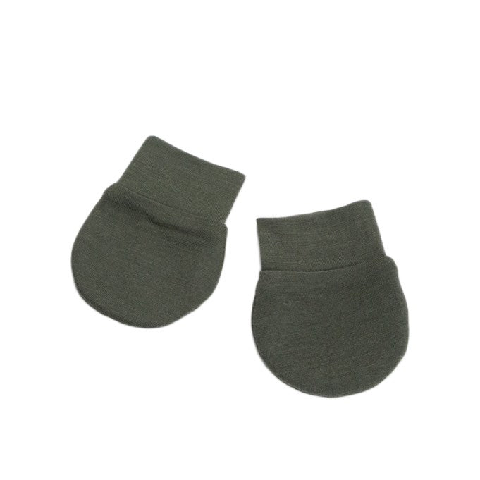 Green Merino Mittens on a white background