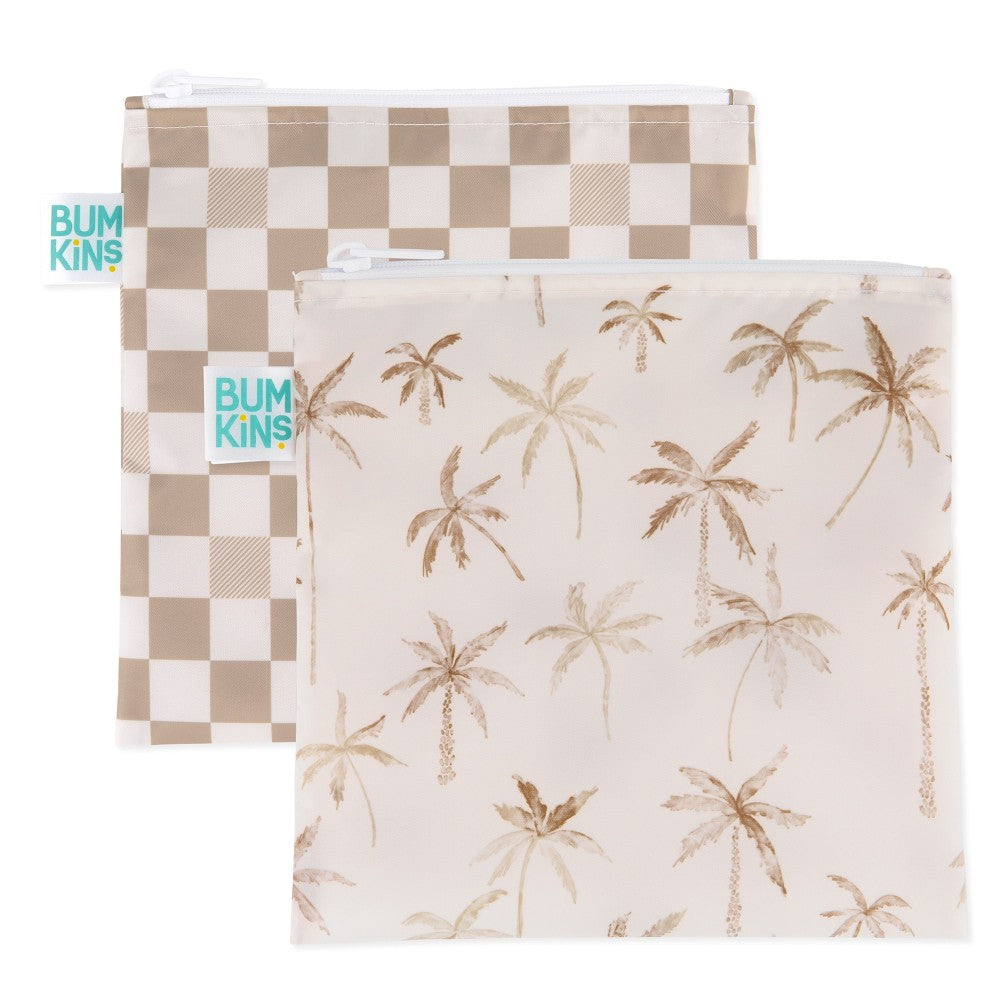 2 Lunch snack bags in beige design on a white background