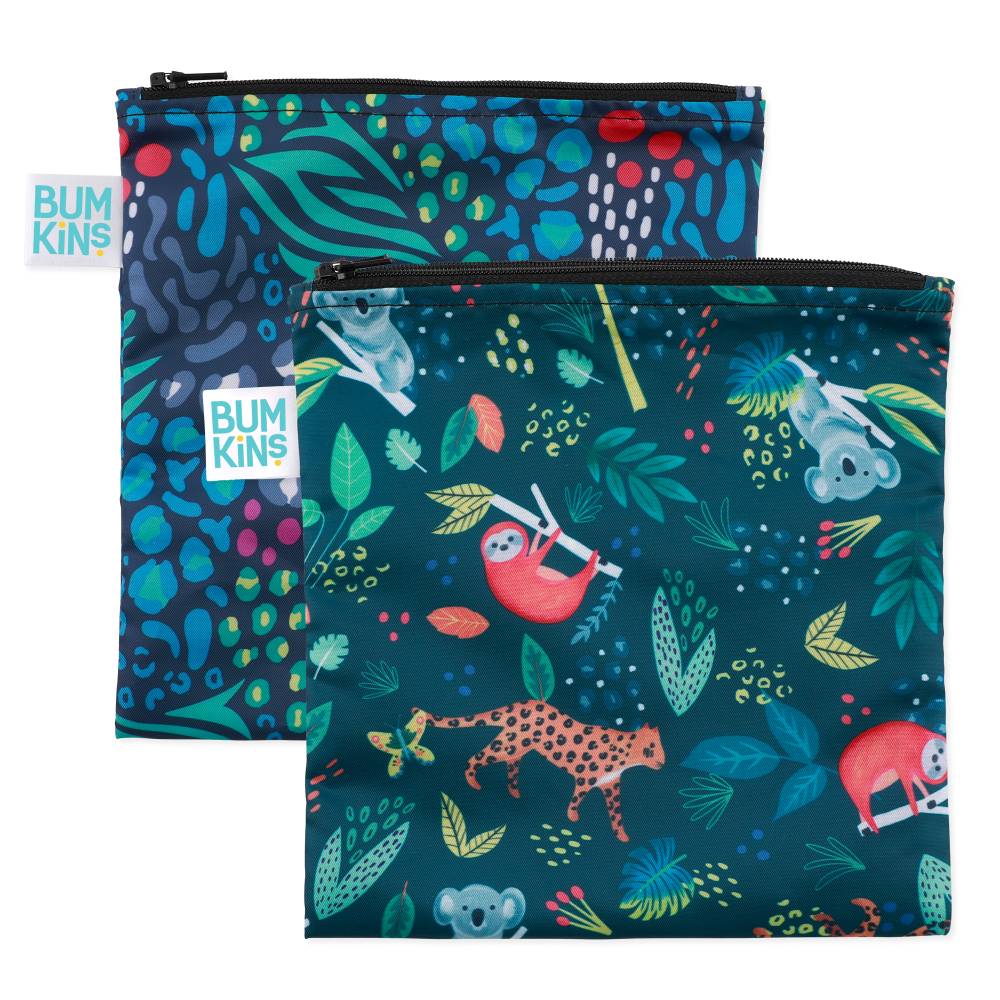 2 Lunch snack bags in jungle design on a white background