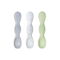 3 silicone spoons in grey and green on a white background
