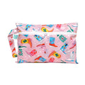 Light pink Wet and dry clutch with multi-coloured cowboy boot pattern and visible Bumkins tag on a white background
 