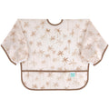 A long sleeve bib with elasticated wrists and front pocket in palm daze pattern and bumkins tag