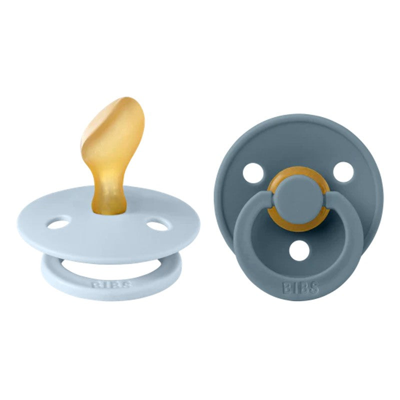 blue and grey anatomical latex pacifier two pack