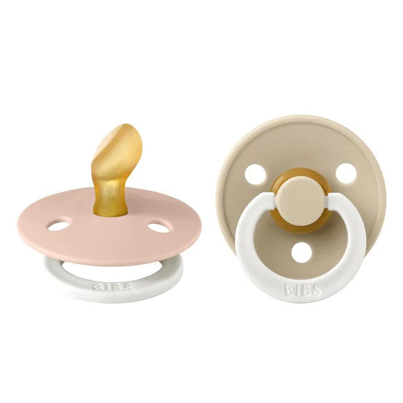 pink and beige glow in the dark anatomical latex pacifier two pack