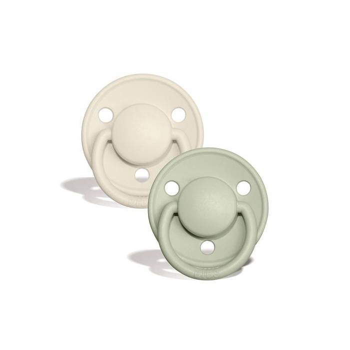 cream and green silicone pacifier two pack