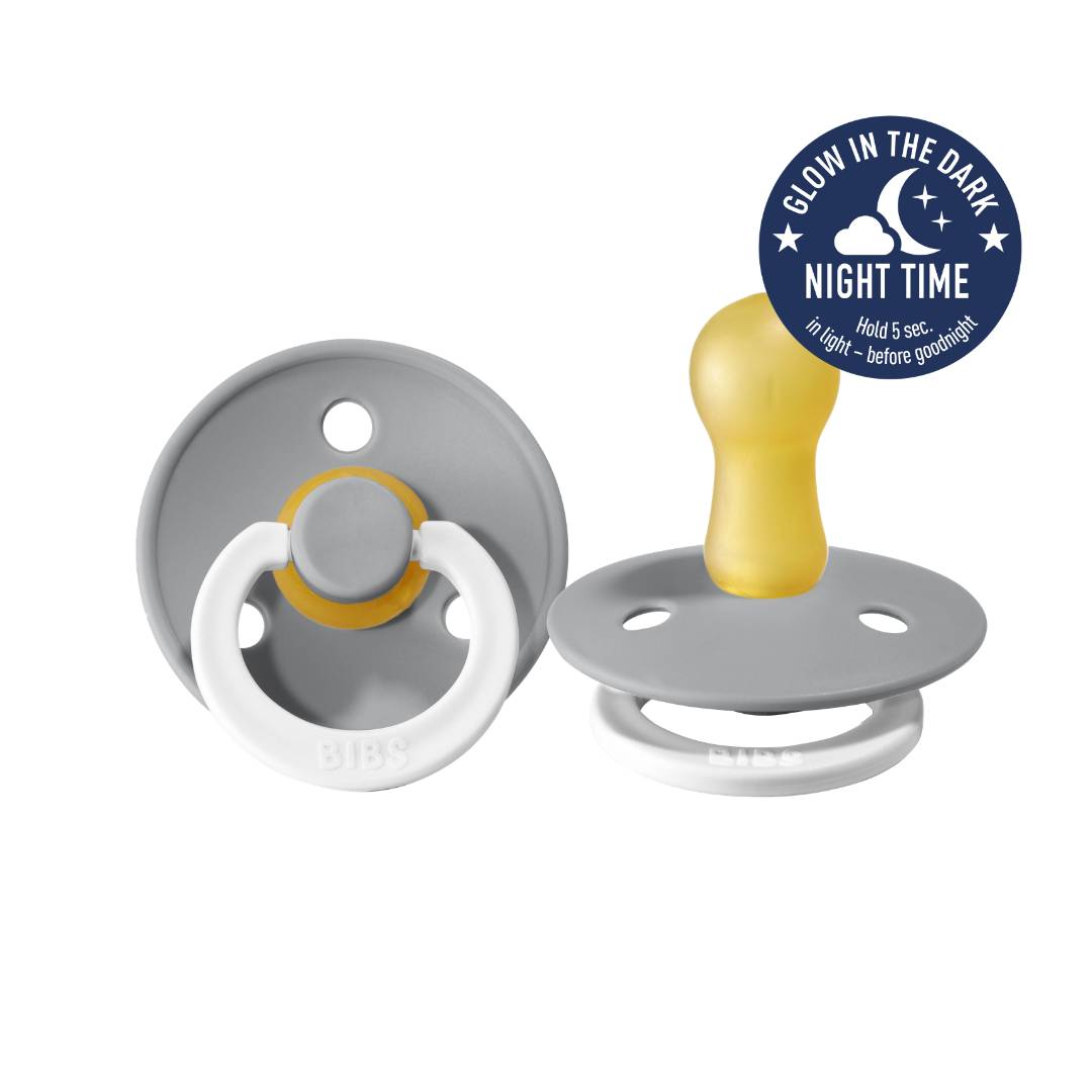 Gray glow in the dark rubber pacifier two pack