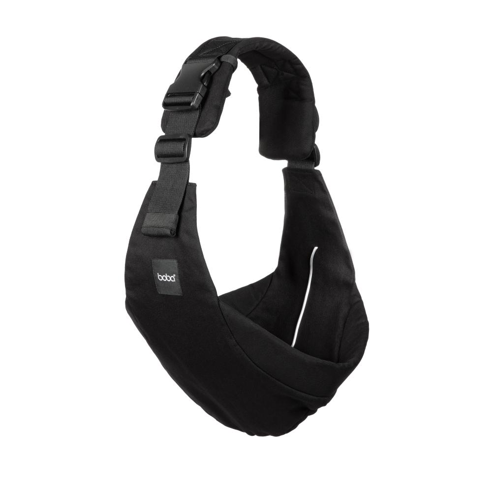 Black Boba Buddy toddler sling carrier with Boba label on a white background