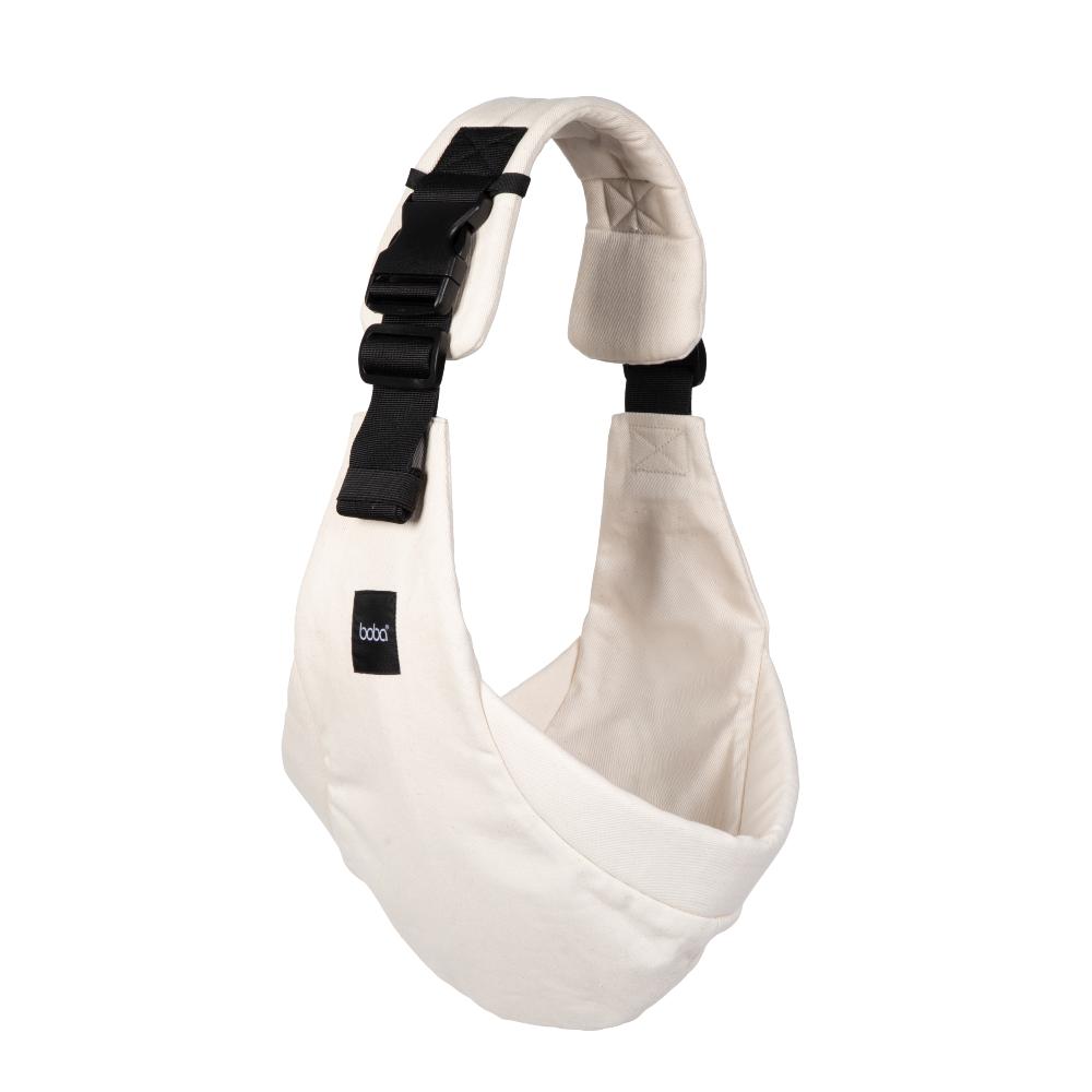 oat Boba Buddy toddler sling carrier with black straps on a white background
