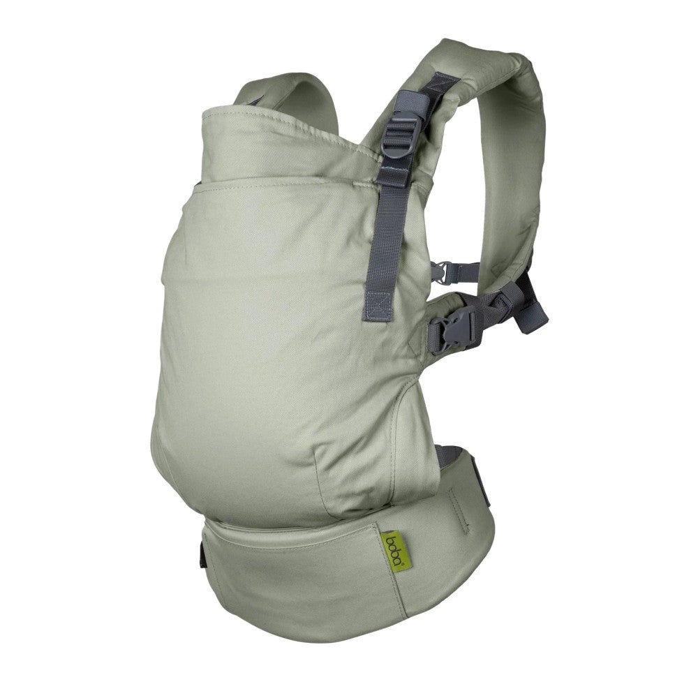 Green linen Willow Boba X baby carrier on a white background