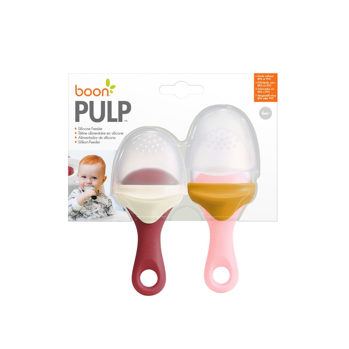 Pulp Silicone Feeder 2pk - Pink/Orange & Red/Cream