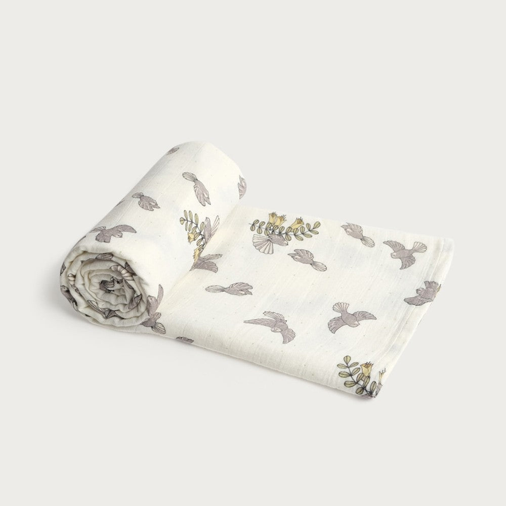 Muslin Swaddle Wrap - Piwakawaka Fantail