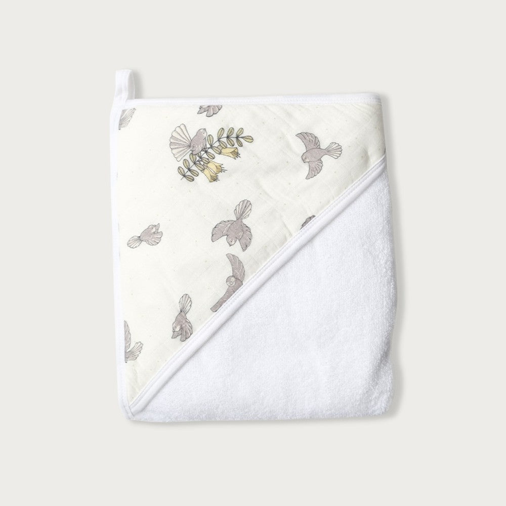 Terry Hooded Baby Towel - Piwakawaka Fantail