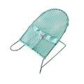 Mint coloured baby bouncer on white background.