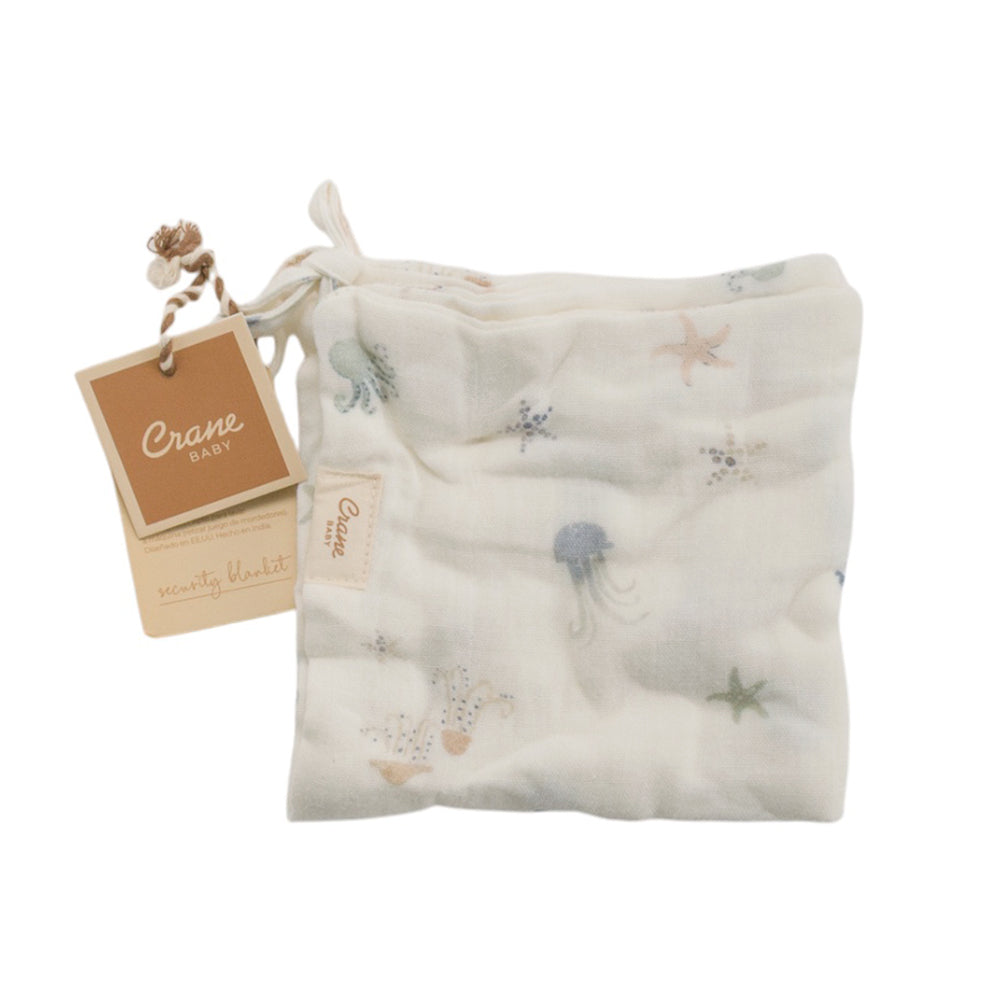 Muslin Security Blanket - Cove Sea Life on a white background