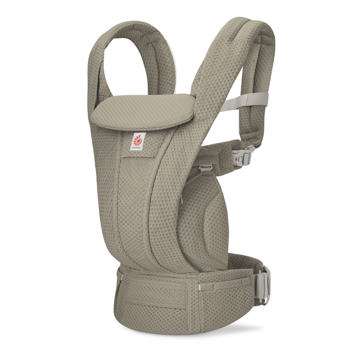 Olive green baby carrier on a white background