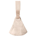 Beige toddler hip carrier with an adjustable shoulder strap and buckle, shown against a plain white background.