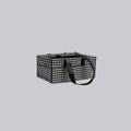 A rectangular storage basket with a black and white houndstooth pattern, featuring two black handles, shown against a solid light gray background.
