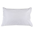 A plain white rectangular pillow shown with white waterproof toweling protector against a solid white background.