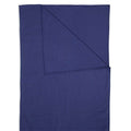 A navy blue waterproof sleeping bag liner folded in the corner and laid flat against a white background.