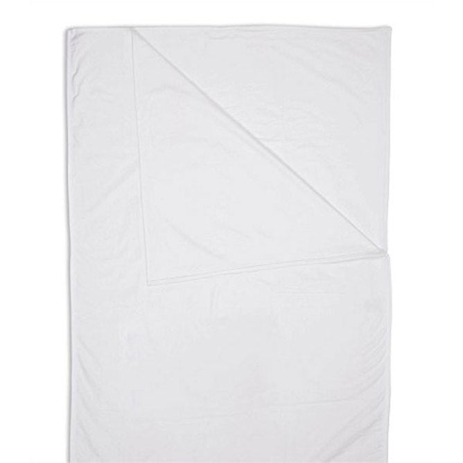 A plain white waterproof sleeping bag liner with the corner folded down shown against a white background.