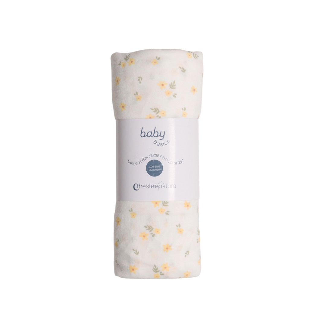 Lemon Daisy fitted sheet on white background