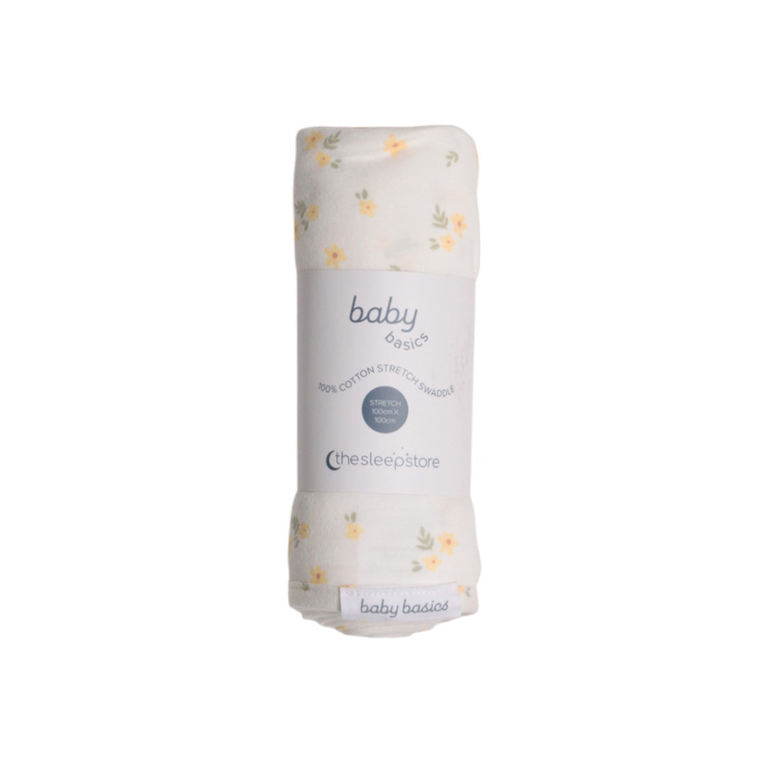 Baby swaddle with floral pattern on a white background