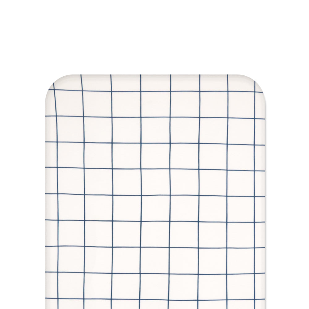 Navy Checker fitted sheet on white background