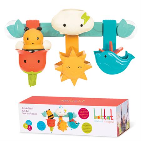 Rainbow Battat bath bar toy against white background.