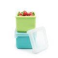 2 pack of silicone snack pots in blue and green