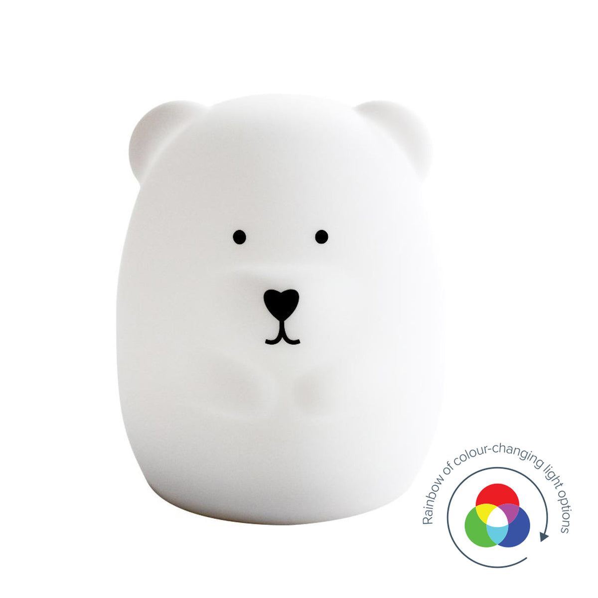 White bear-shaped night light with black details on a white background