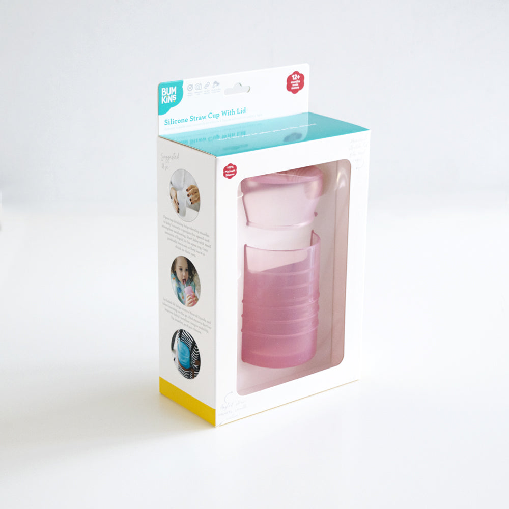 Silicone Straw Cup with Lid - Pink