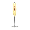Cadence electric whisk with a pale yellow handle and chrome metal whisker and base, shown on a plain white background.