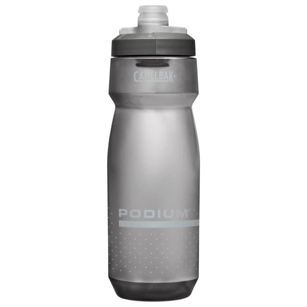 A gray CamelBak Podium water bottle with a dark gray cap and white logo text, shown against a plain white background.