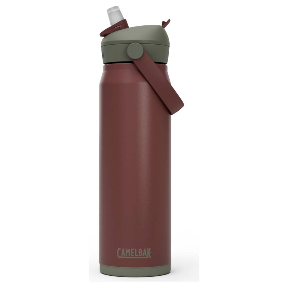 Brown flip straw top stainless steel insulated water bottle