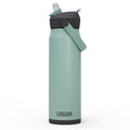 Green and black flip straw top stainless steel insulated water bottle 