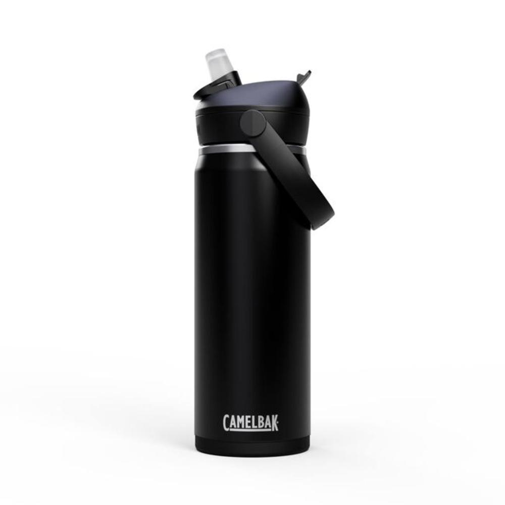 Black flip straw top stainless steel insulated water bottle