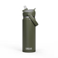 Olive green flip straw top stainless steel insulated water bottle