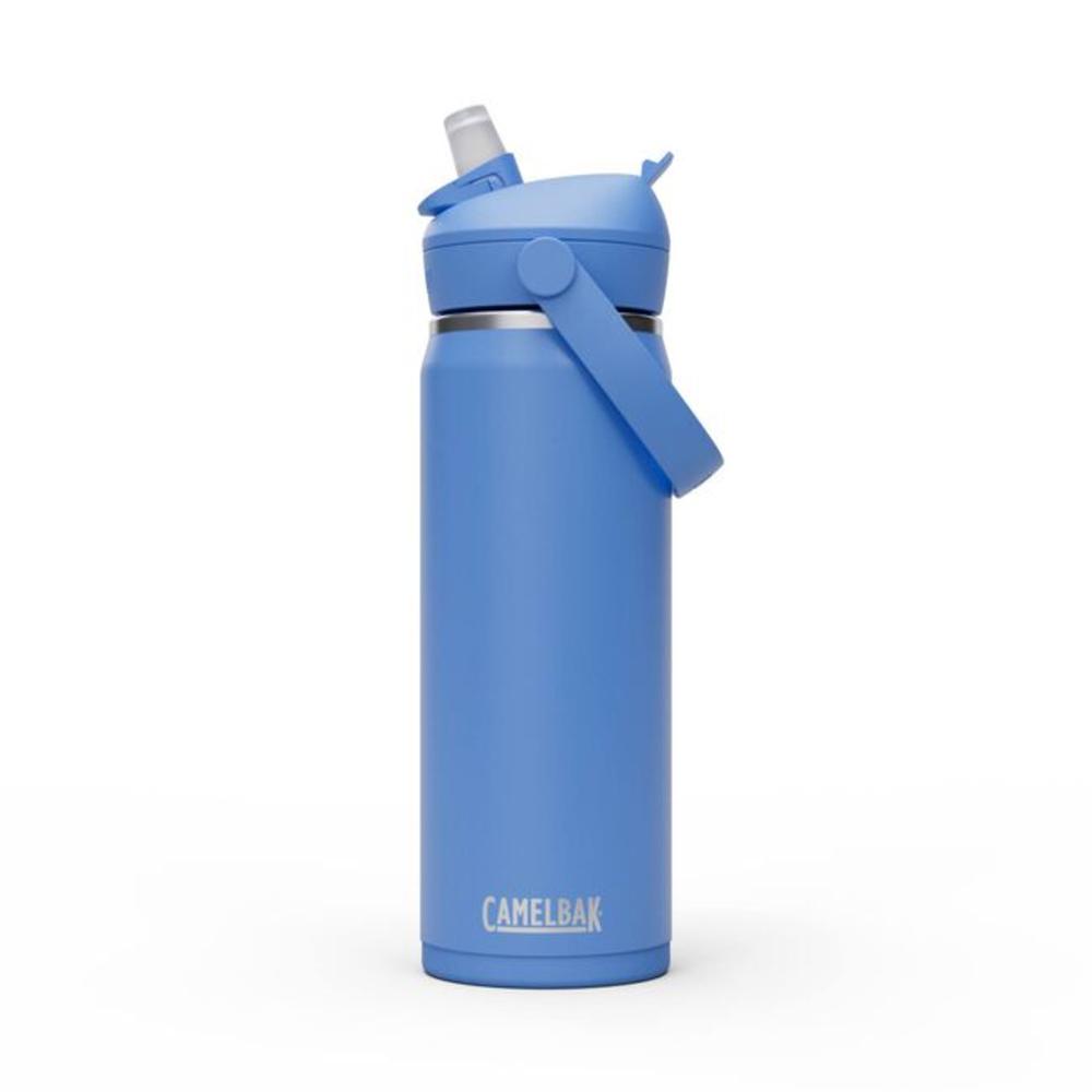 Blue flip straw top stainless steel insulated water bottle 